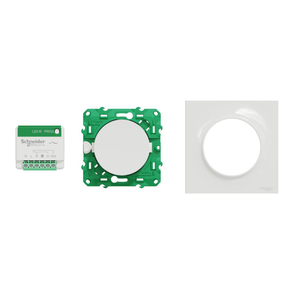 Kit de démarrage Odace sans fils sans piles composé de 1 micromodule actionneur, 1 interrupteur et 1 plaque de finition Odace Style - 1 poste - blanc Réf. S520192K