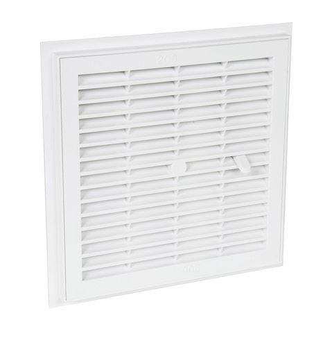 Grille d'aération carrée à fermeture + moustiquaire PVC blanc 223x223 mm Section réduite 145 cm²