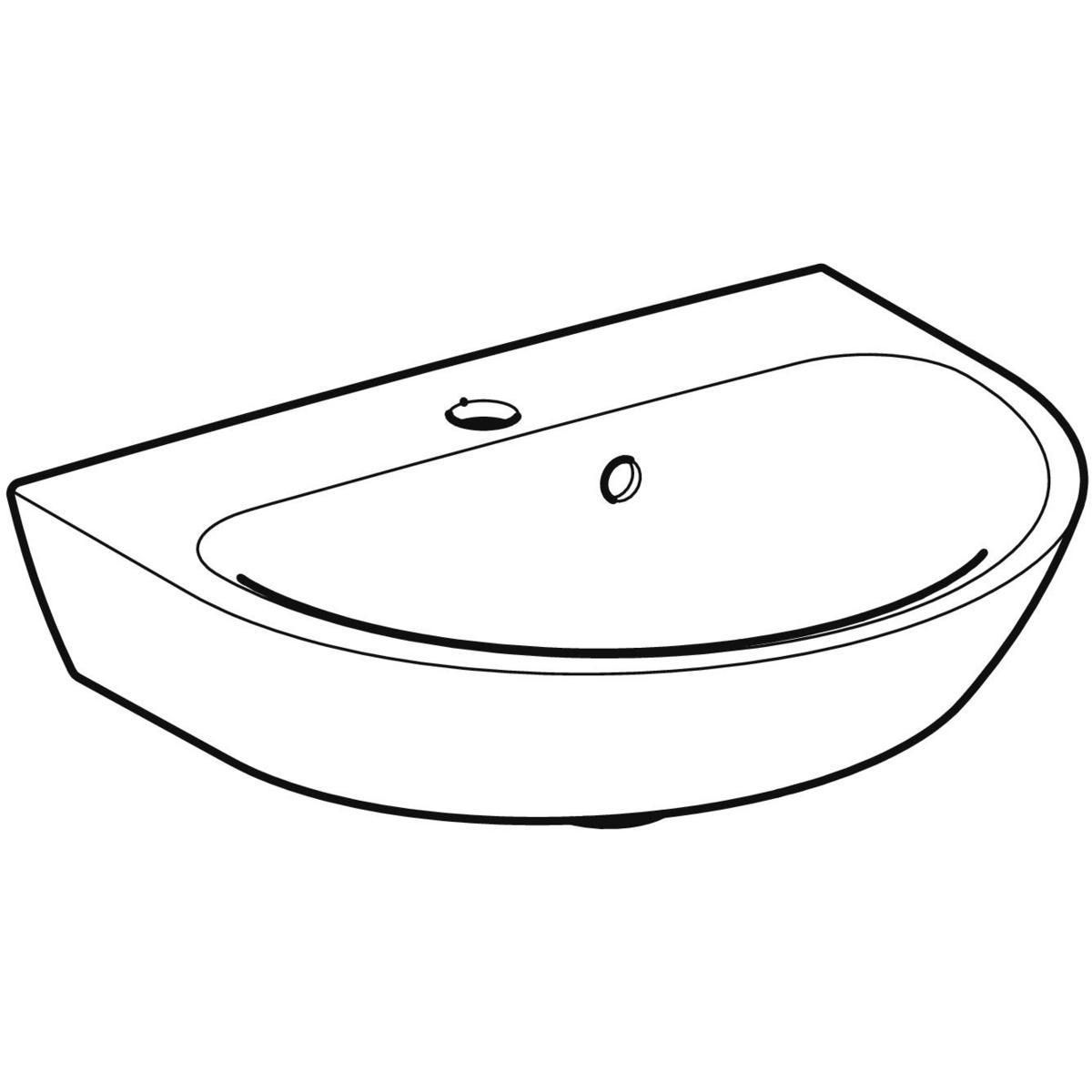 lave-mains geberit renova: b=50cm, t=40cm, trou de robinetterie=au centre, trop-plein=visible, blanc Réf. 500.376.01.1