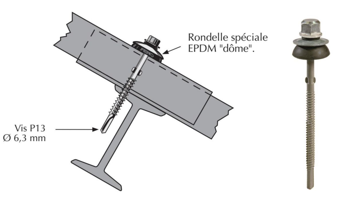 Vis Têtalu P13 autoperçeuse TK12 6,3x115mm avec ailettes + rondelle dôme sachet de 100