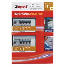 Tableau électrique pour logement T1/T2 - 2 inter. différentiels (40A - Type A/40A Type AC)+ 9 disjoncteurs - Legrand Réf 093055