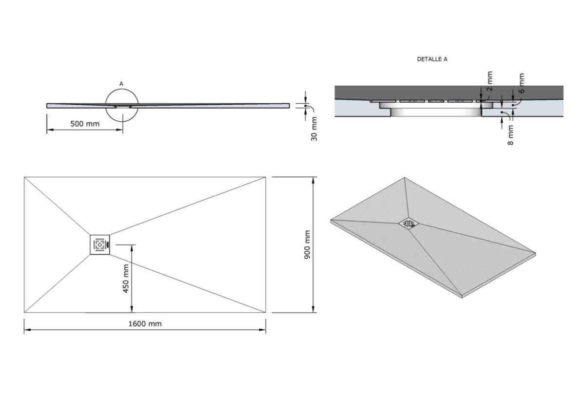 Receveur Alterna Daily'O 160 x 90 cm ardoise blanc