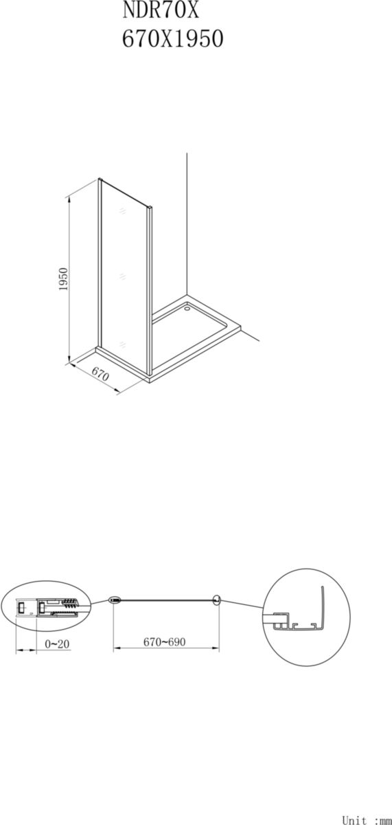 Paroi de douche Alterna Concerto retour fixe L 70 x H 195 cm profilé blanc verre transparent