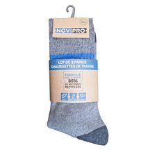 Chaussette T39-42 (lot de 3) Novipro 60% coton,35% polyester recycle,2% élasthanne, talons et pointe renforces.