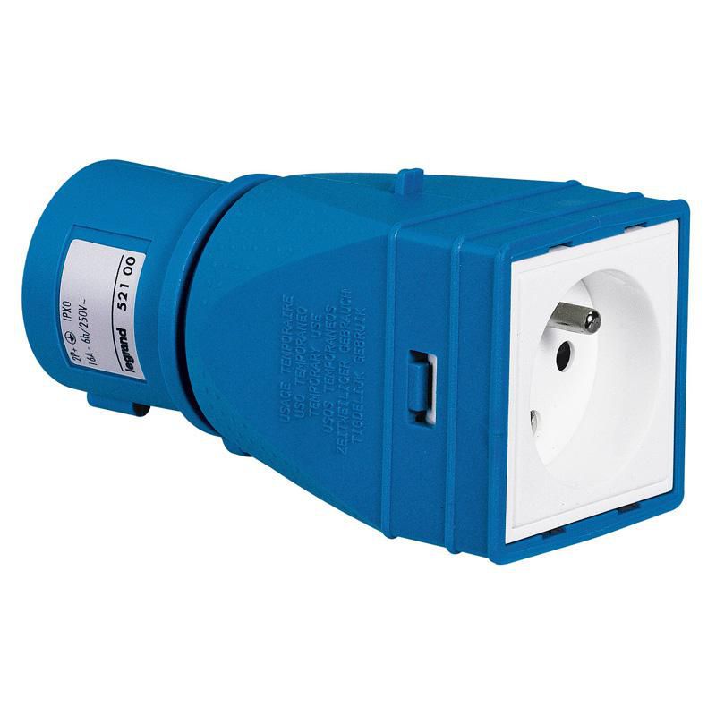 Adaptateur industriel et domestique 2P+T pour connexion sur socle - IP40 - 16 A