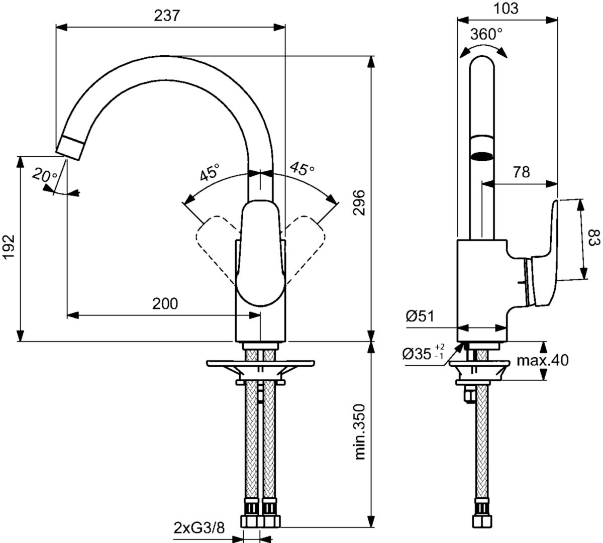 Mitigeur évier Okyris bec tube ht c3 chrome réf. D0580AA