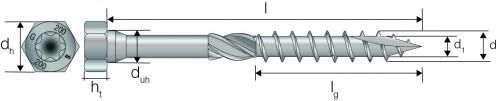 Vis connecteur acier sur bois SSH10x40 - filetage partiel - tête hexagonale - boîte de 50 pcs