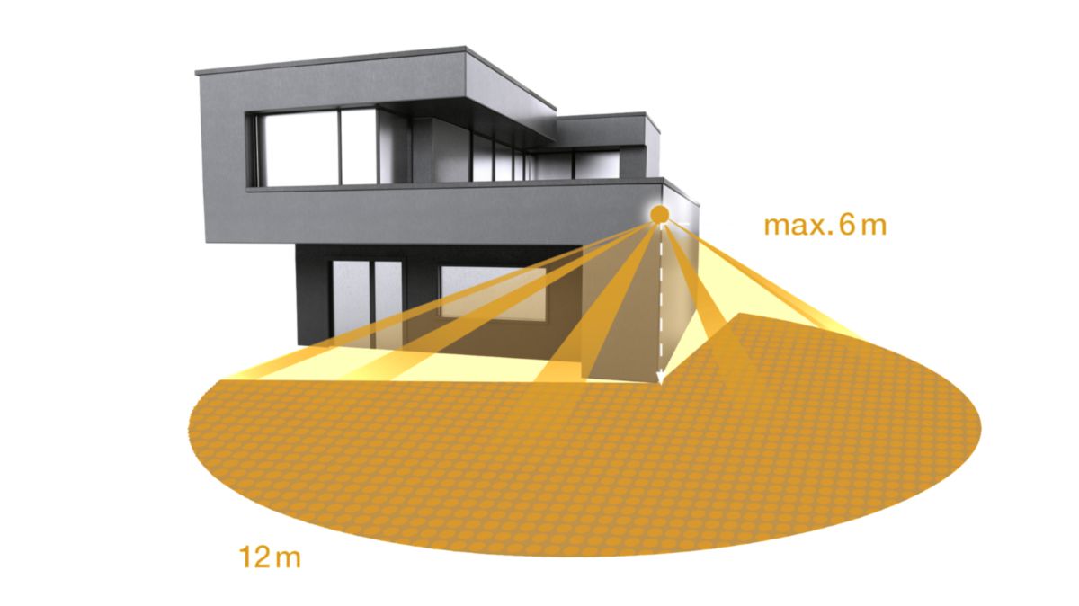 Projecteur extérieur à détection XLED PRO ONE S avec 2200 lm à 18,5 W,  Capteur infrarouge à 240° d'une portée de 10 m jusqu'à 6 m de hauteur. Balisage à 10%. Télécommande incluse. Adapteur en saillie en option Réf 069568