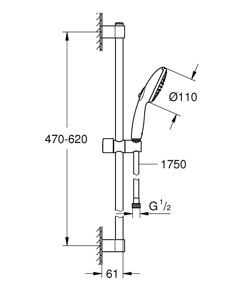 Ensemble de douche 2 jets 8l avec barre 600 mm Tempesta 110 Chromé Réf. 26162003