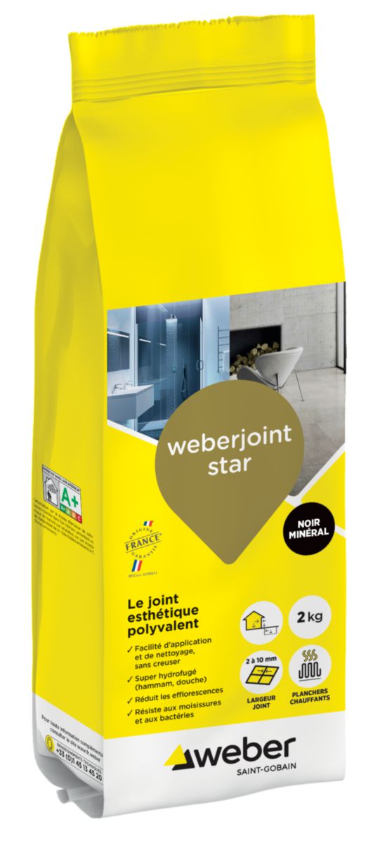 Joint de carrelage esthétique Weberjoint Star - noir minéral E12 - sac de 2 kg