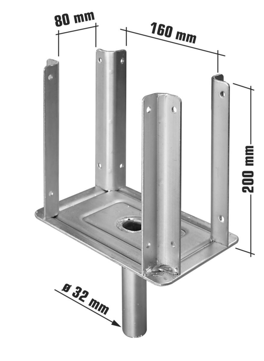 Fourche double entrée pour étai extérieur - 80x160 mm - Ø 32 mm