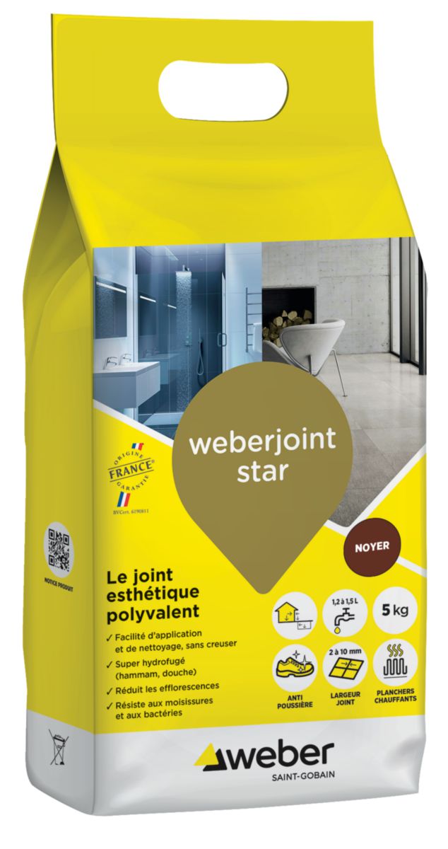 Joint de carrelage esthétique Weberjoint Star - noir minéral E12 - sac de 5 kg