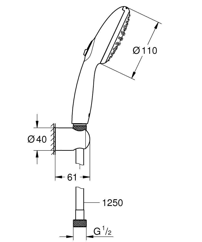 Ensemble de douche 2 jets 8 l avec support mural Tempesta 110 Chromé Réf. 26164003