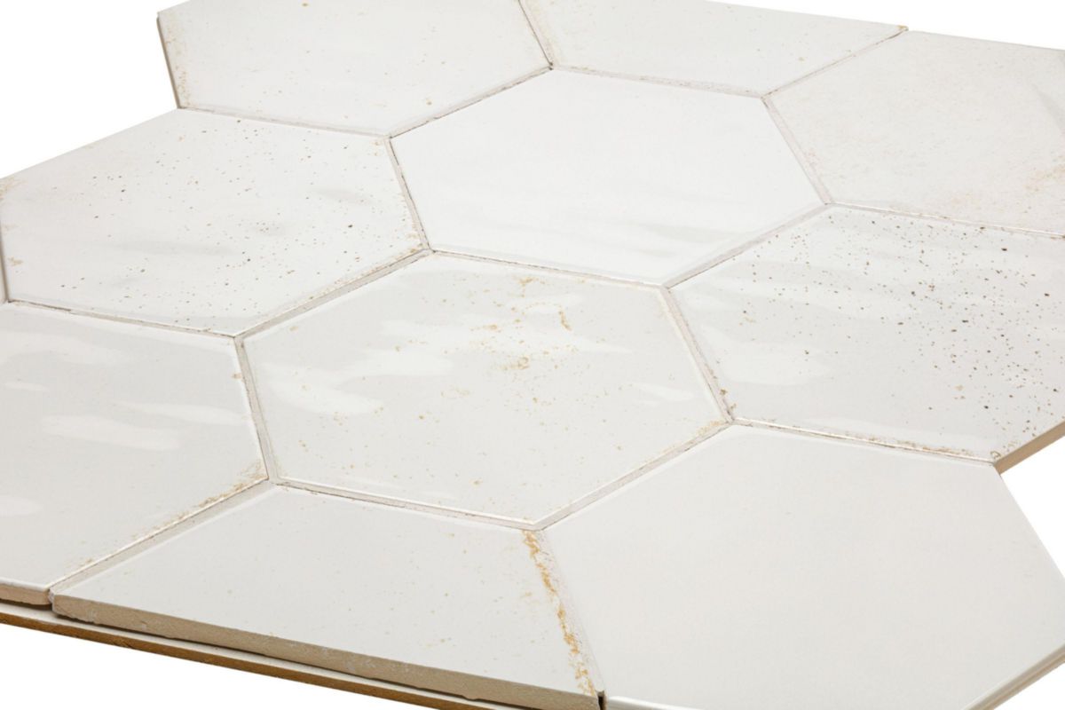 Carrelage hexagonal sol/mur grès cérame émaillé Loft - latte white brillant - 17,3x15 cm