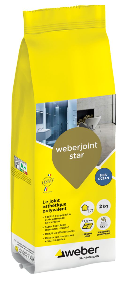 Joint de carrelage esthétique Weberjoint Star - bleu océan B03 - sac de 2 kg