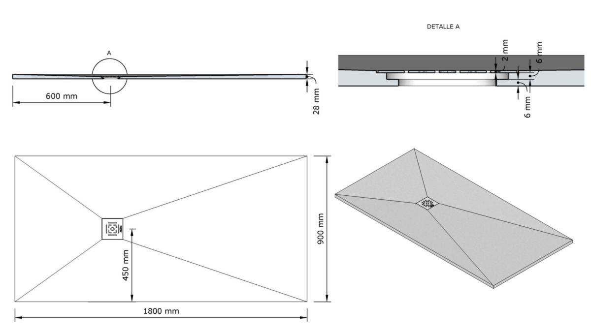 Receveur Alterna Daily'O 180x90cm ardoise blanc