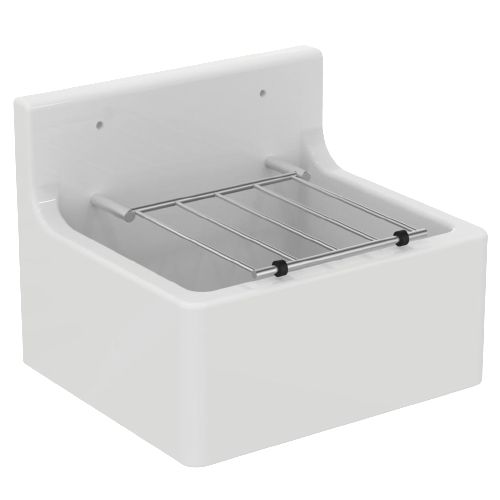 Poste d'eau avec grille porte seau inox SERVICE Lg : 46 cm blanc Réf. S593901