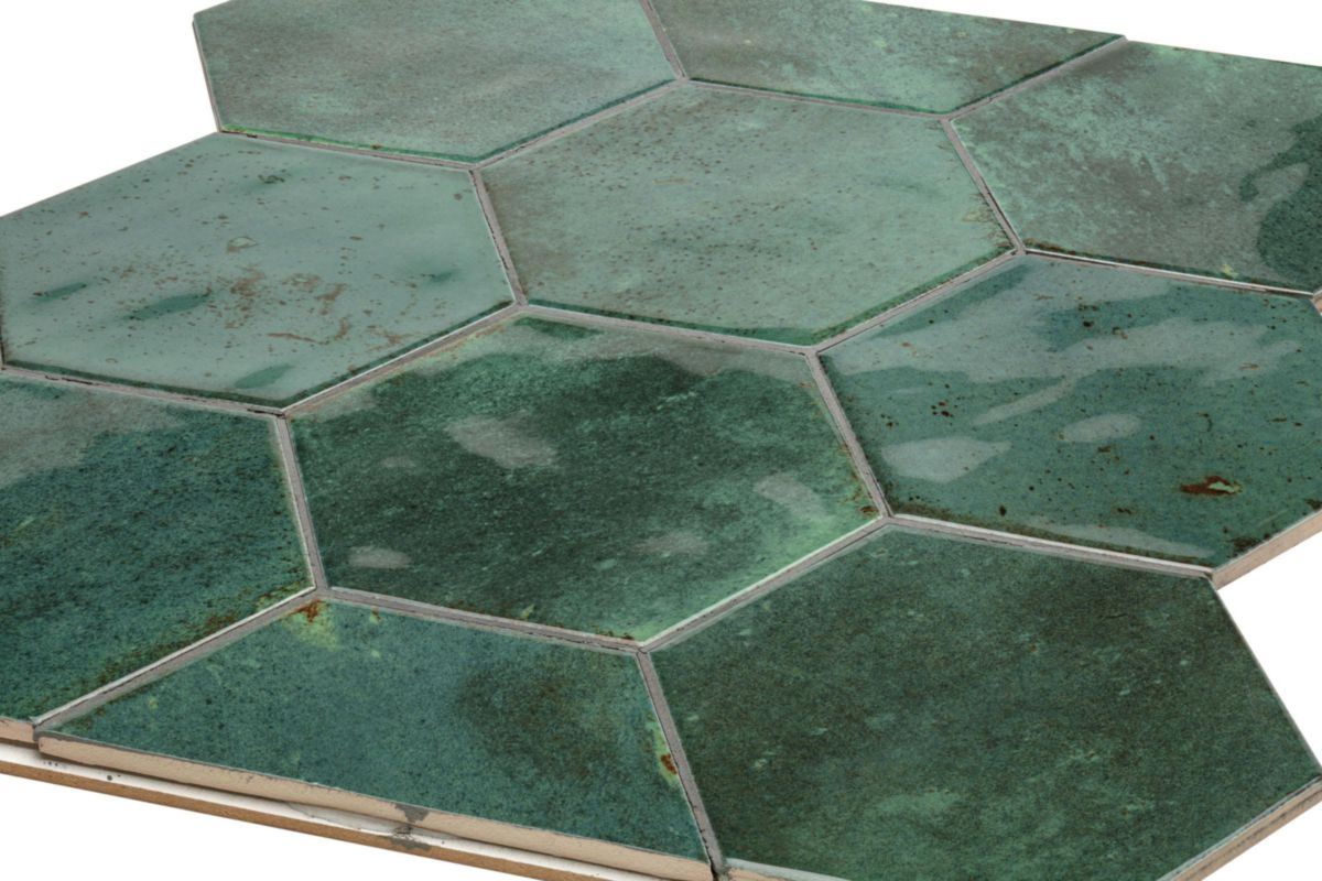 Carrelage hexagonal sol/mur grès cérame émaillé Loft - emerald green brillant - 17,3x15 cm