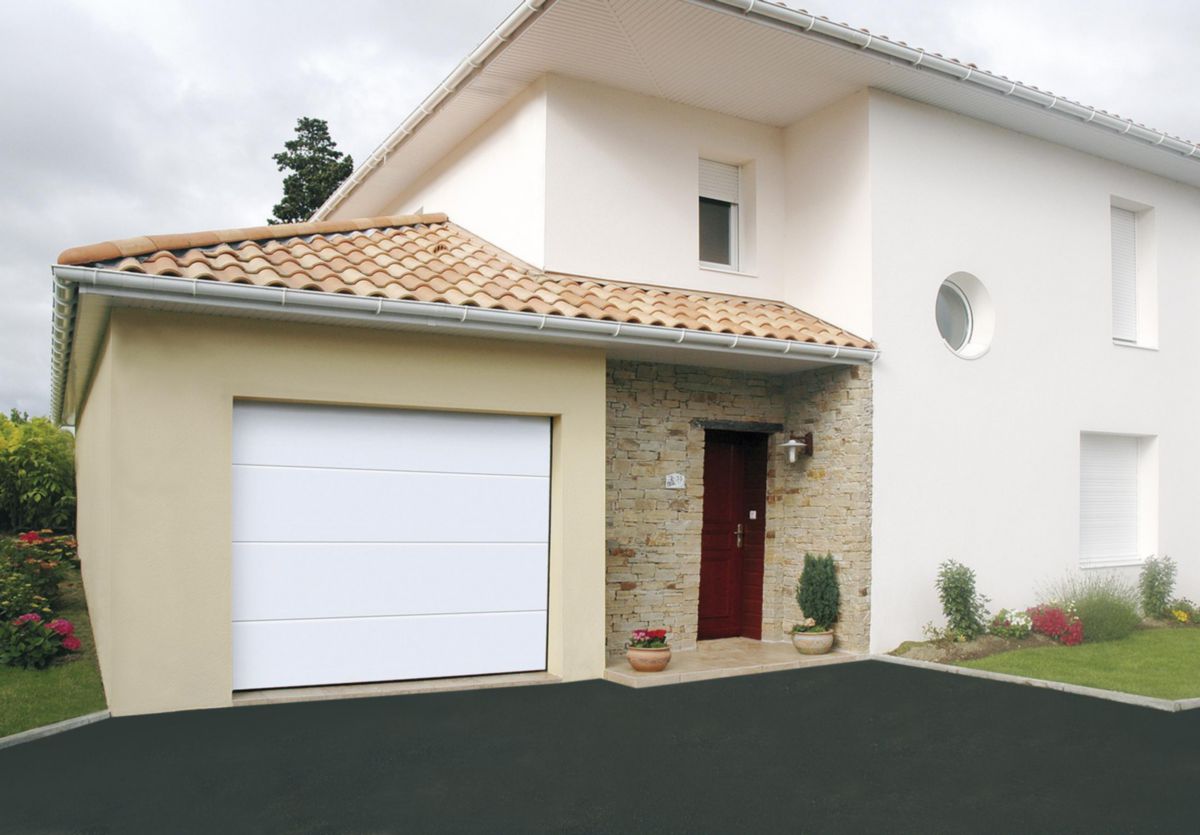 Porte de garage sectionnelle ISO45 L 2375 x H 2000mm monobloc sans nervure satin white sans verrouillage