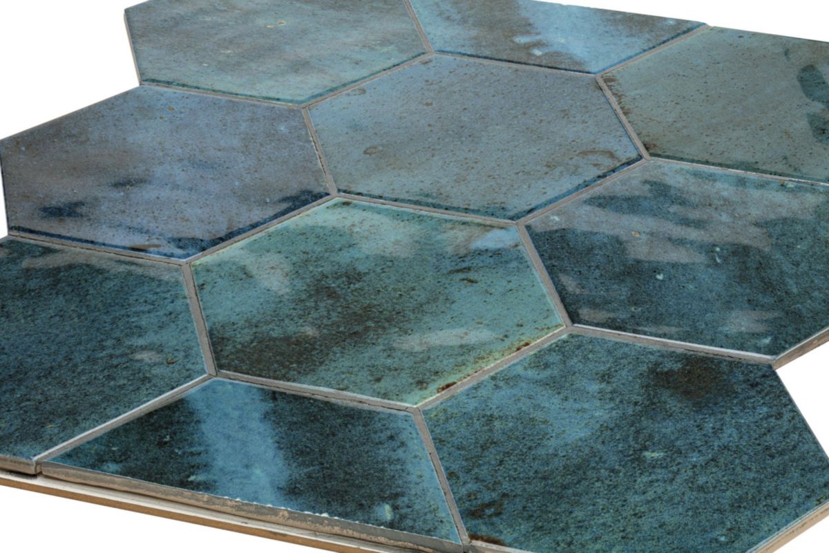 Carrelage hexagonal sol/mur grès cérame émaillé Loft - saphire blue brillant - 17,3x15 cm