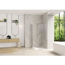 Paroi de douche Smart Design angle porte pivotante sans seuil XXL 120 cm profilé chromé verre transparent Réf. PA90181CTNE