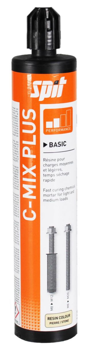 Résine polyester pour scellement chimique C-Mix-Plus Basic - ton pierre - cartouche de 300 ml + 2 buses