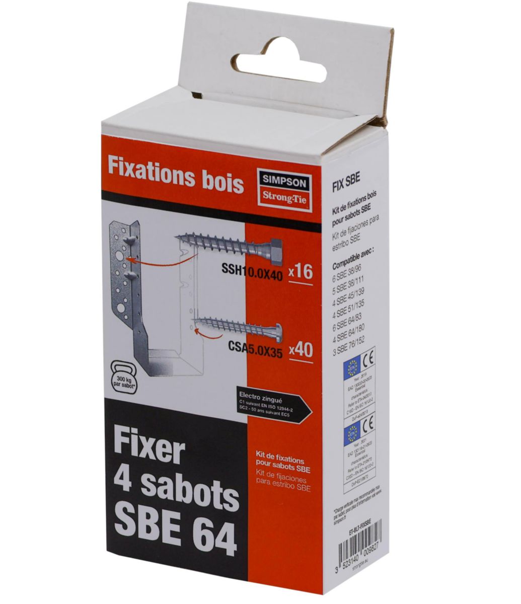 Kits pour fixer 4 sabots SIMPSON SBE - KIT 16 SSH10.0X40 + 40 CSA5.0X35 Réf. FIX SBE