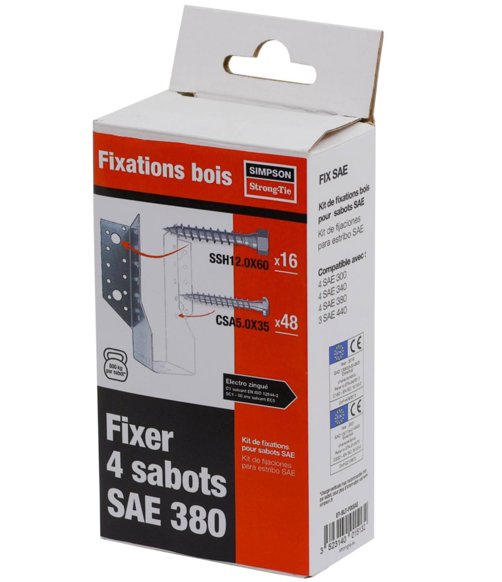 Kits pour fixer 4 sabots SIMPSON SAE - KIT 16 SSH12.0X60 + 48 CSA5.0X35 Réf. FIX SAE