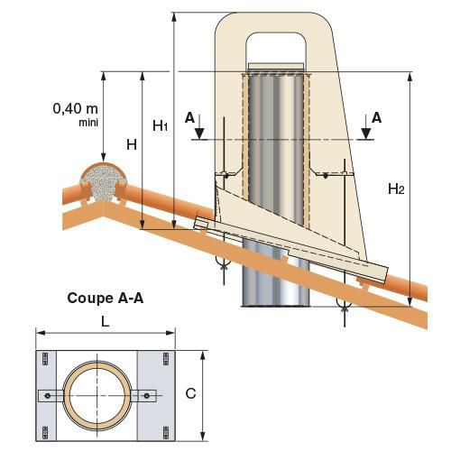 Sortie de toit crépie Provence diamètre 230 mm pente 30/36,6% Poujoulat a enduire ref 11230001