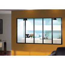 Verrière atelier 5 partitions en aluminium RAL NOIR 9005 sablé, vitrage clair feuilleté 33-2, H 1150 x L 1980 mm - en kit