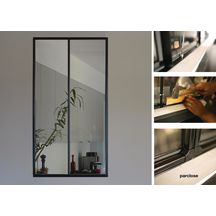 Verrière atelier acier 2 partitions H 1200 X 670 mm - vitrage feuilleté 33/2 de 6 mm clair - thermolaquée RAL Noir 9005 satiné