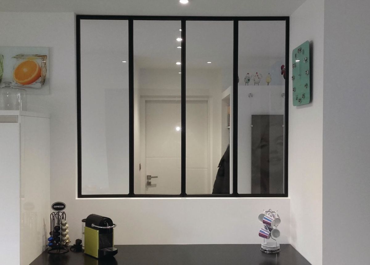 Verrière atelier acier 4 partitions H 1200 X 1340 mm - vitrage feuilleté 33/2 de 6 mm clair - thermolaquée RAL Noir 9005 satiné