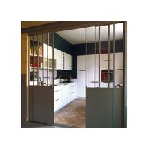 Porte verrière acier coulissante H 2040 X 730 - avec soubassement tôlé H 990 - 2 vitrages - verre feuilleté 33/2 de 6 mm clair - thermolaquée RAL GRIS 7016 satiné