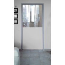 Porte verrière acier coulissante H 2040 X 930 - avec soubassement tôlé H 990 - 3 vitrages - verre feuilleté 33/2 de 6 mm clair - thermolaquée RAL BLANC 9010 Brillant