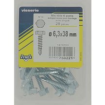 Vis tôle autoperceuse tête hexagonale acier zingué 6,3x38-vybac x28