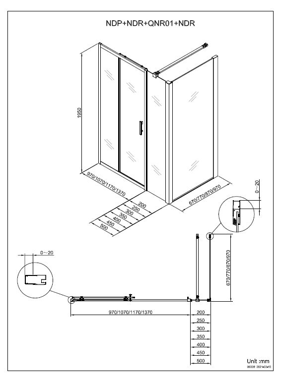 Paroi d'extension Alterna 50 cm fixe pour paroi de douche fermée CONCERTO, profilé argent brillant, verre sérigraphié.