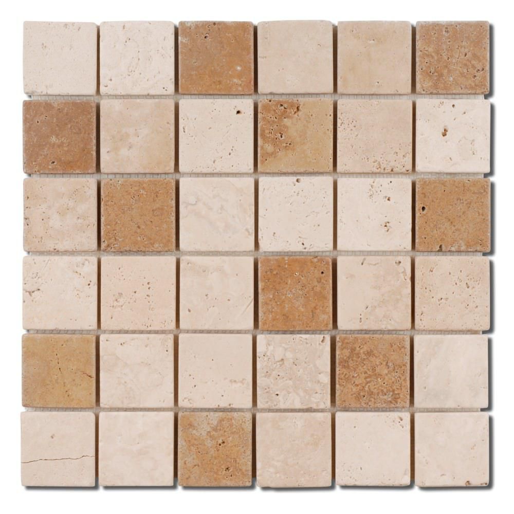 Mosaïque Squares Peter&Stone - pierre naturelle - ton classic/noce mat - tesselles 5x5 cm - 31x31 cm - ép. 10 mm