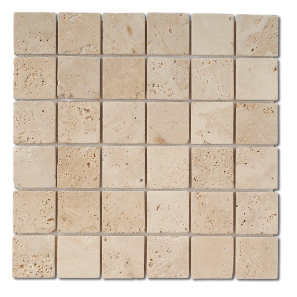 Mosaïque pierre naturelle Travertin Peter&Stone - classic mat - carreaux 5x5 cm - sur plaque 30,5x30,5 cm