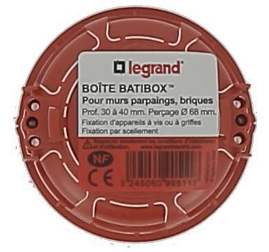 Boîte d'encastrement Batibox ronde à vis pour maçonnerie - 1 poste - Ø 67 mm - P. 30/40 mm