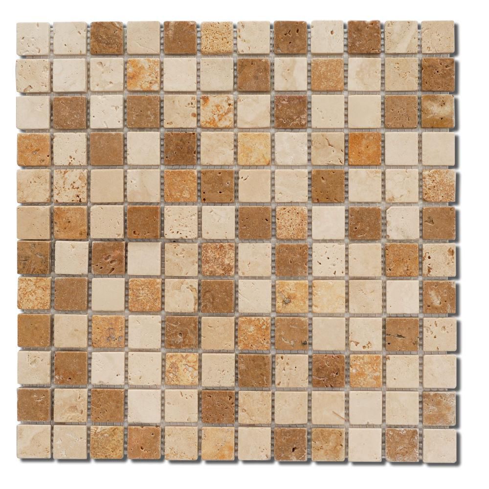 Mosaïque pierre naturelle Travertin Peter&Stone - mix - carreaux 2,3x2,3 cm - sur plaque 30,5x30,5 cm