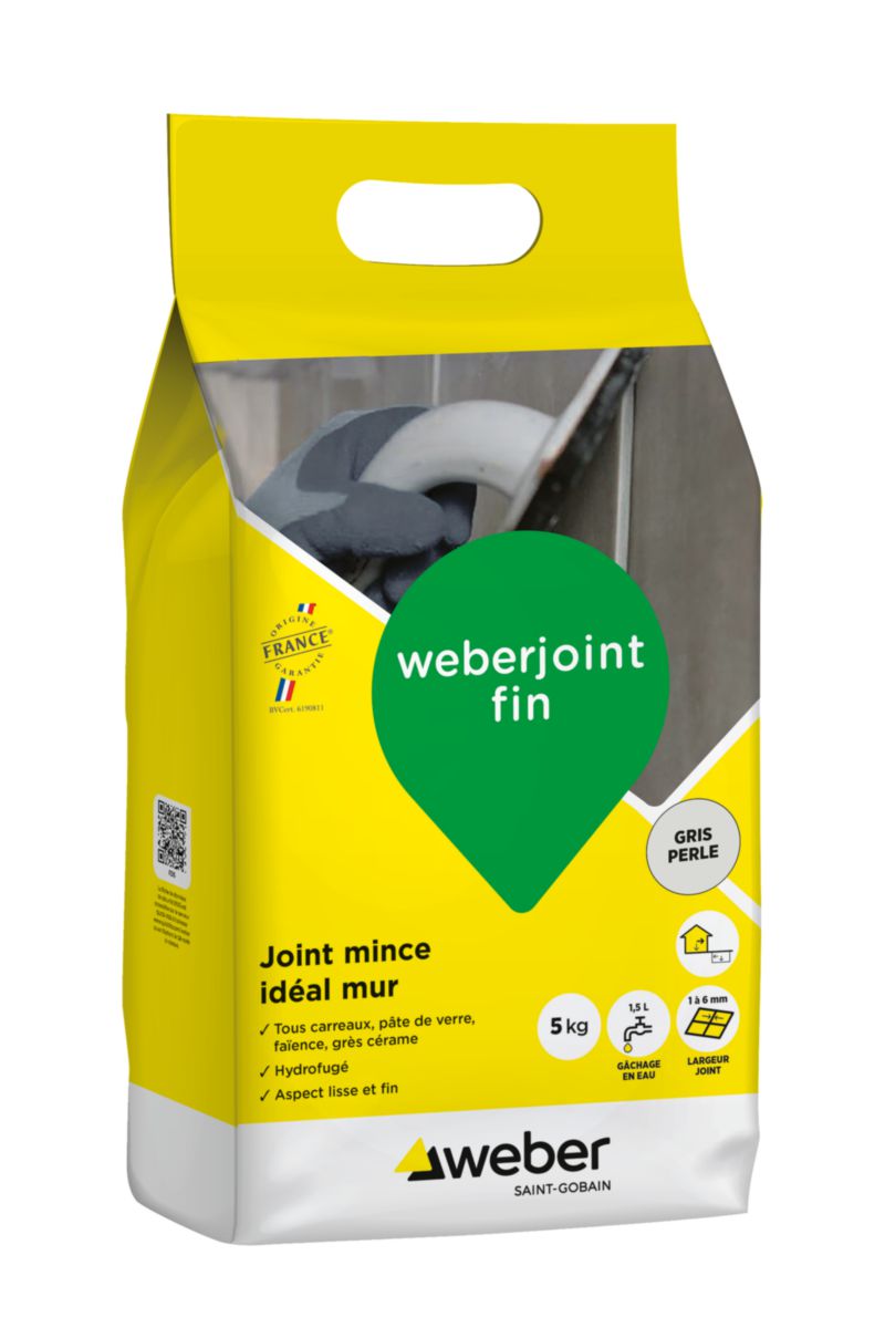 Mortier weberjoint fin pour carrelage mural - gris perle E07 - sac de 5 kg