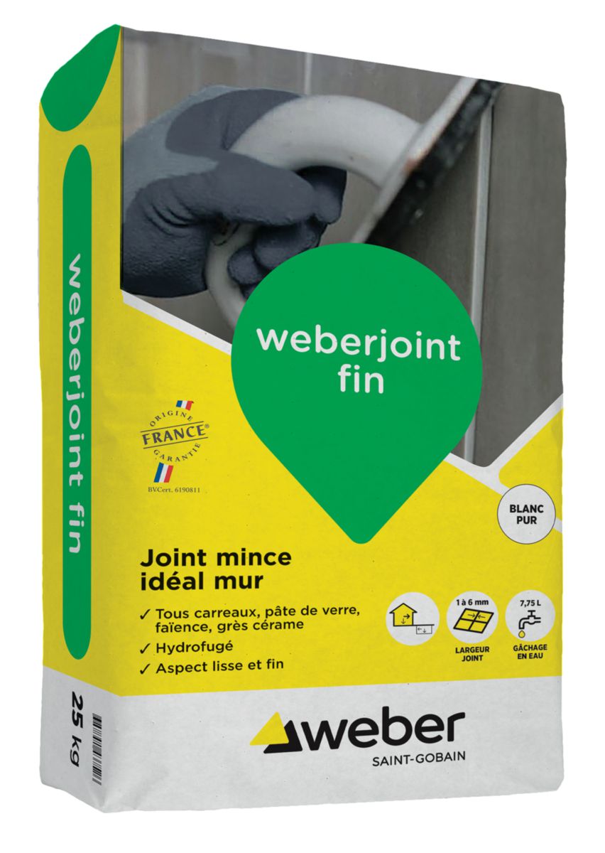 Mortier weberjoint fin pour carrelage mural - blanc pur E06 - sac de 25 kg