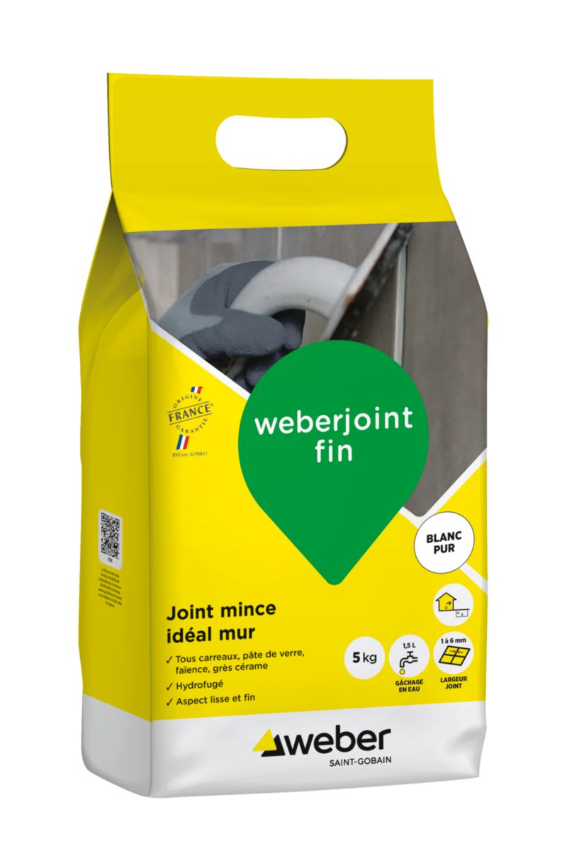 Mortier weberjoint fin pour carrelage mural - blanc pur E06 - sac de 5 kg