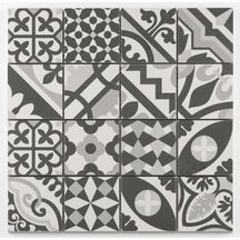 Mosaïque céramique Patchwork - black and white - trame 31,8x31,8 cm - tesselles 7,7x7,7 cm