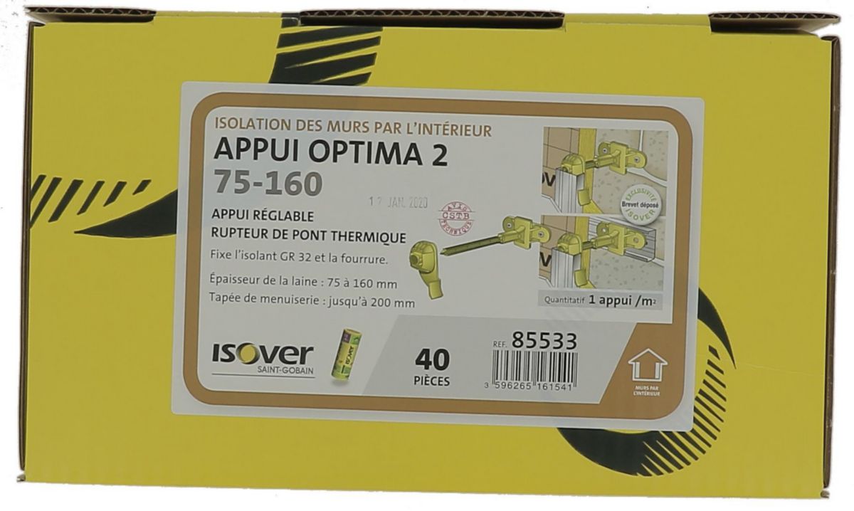 Appui intermédiaire Optima 2 pour isolation sous ossature métallique - L. 75-160 mm - boîte de 40 pcs