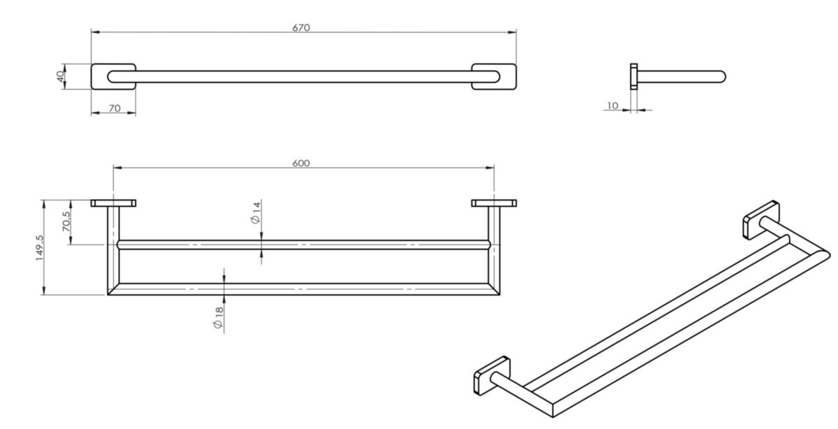 Porte-serviettes Alterna Day By Day 2 barres fi x es 60 cm