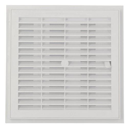 Grille d'aération carrée à fermeture + moustiquaire PVC blanc 223x223 mm Section réduite 145 cm²