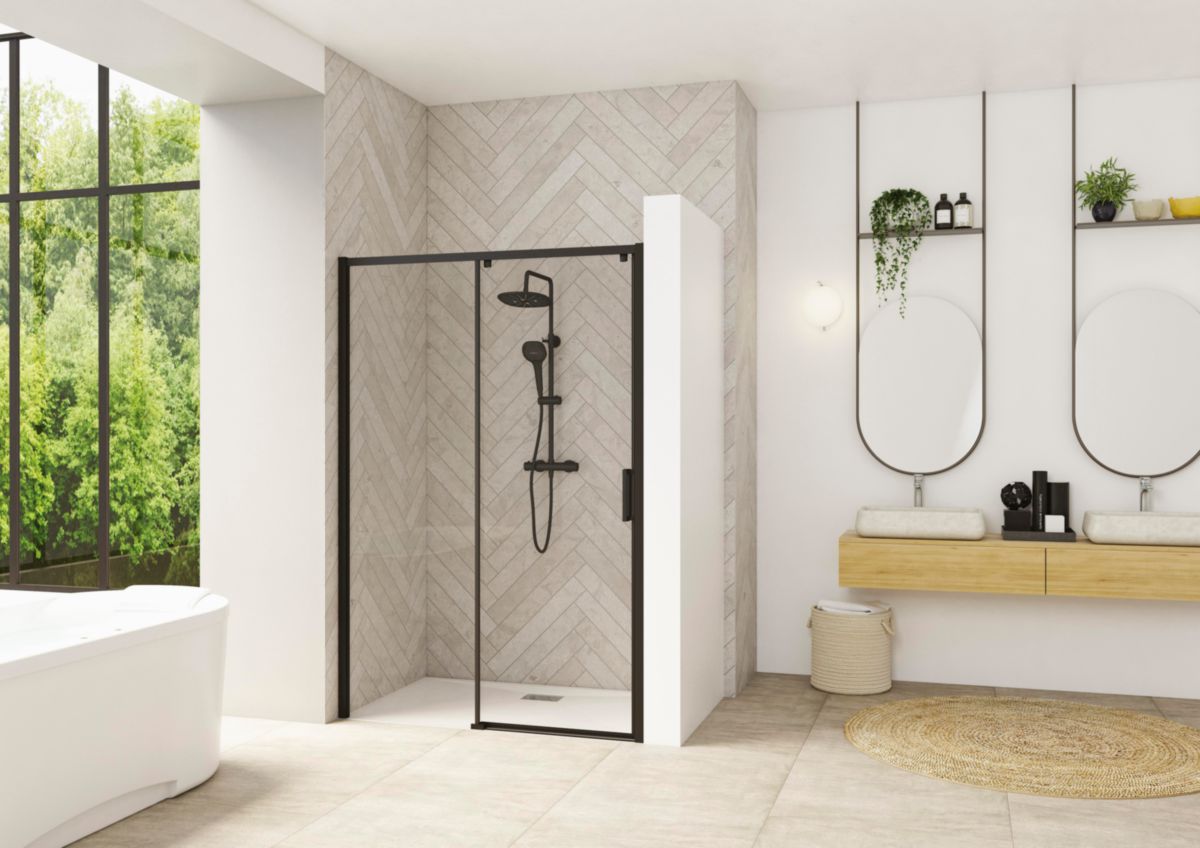 Paroi de douche Smart Design coulissante sans seuil 110 cm profilé noir verre transparent gauche Réf. PA90113NTNEG