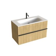 Meuble vasque Woody largeur 90 cm plan monobloc Solid Surface - Chêne naturel Réf : 182160100001