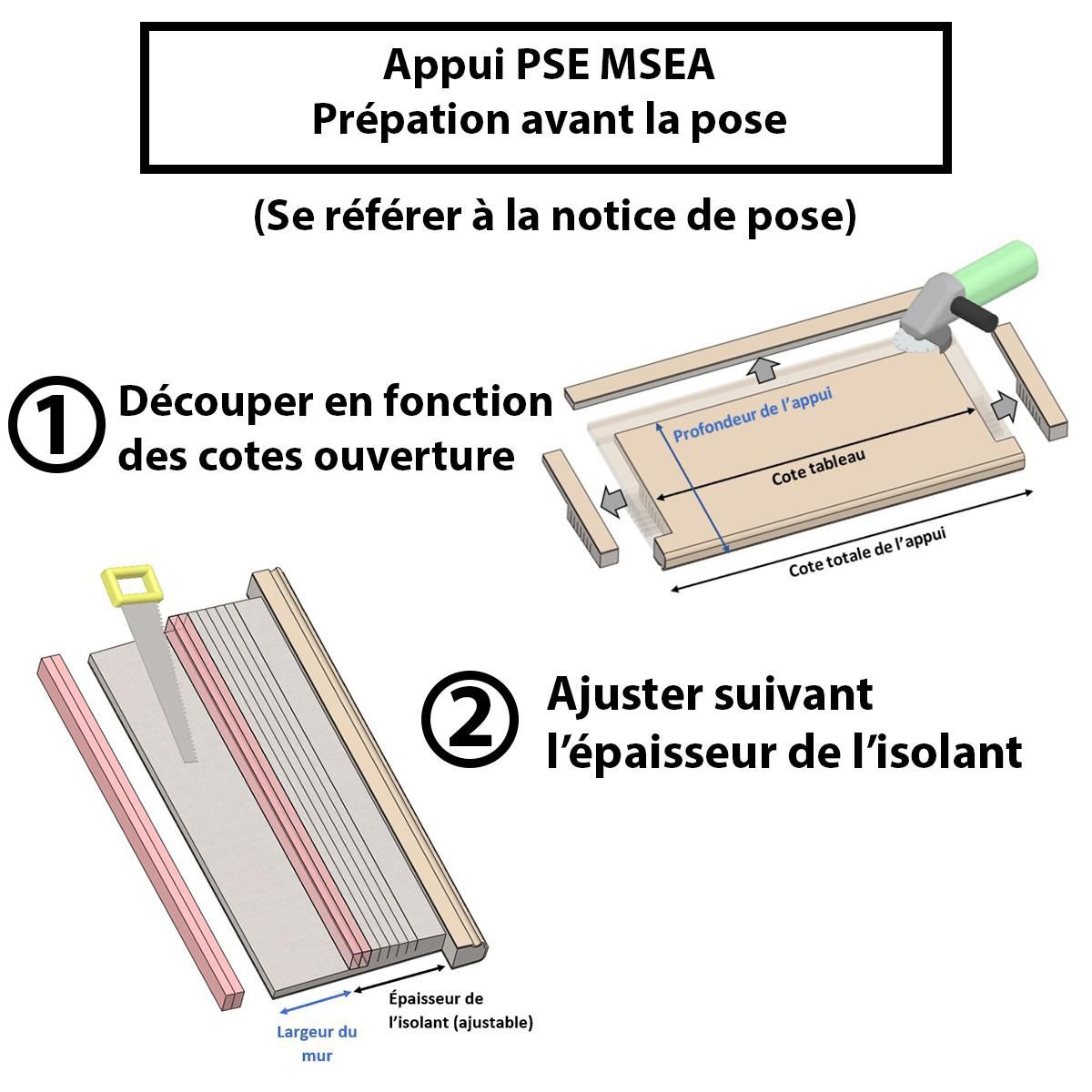 Appui PSE haute densité MSEA 2600 mm profondeur  390 mm pour Isolation Thermique par l'Exterieure